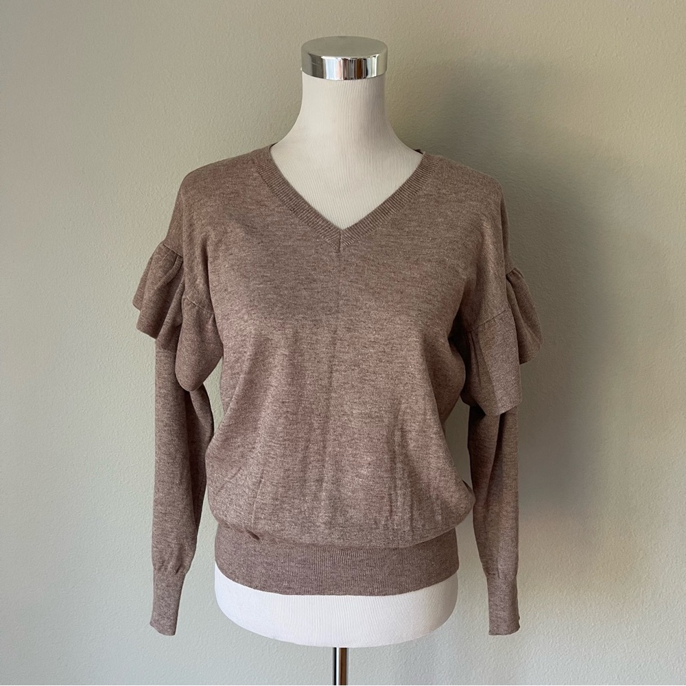 Strut & Bolt Small Ruffle Sweater V-Neck Purple